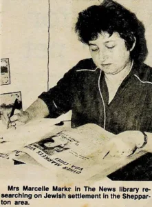 Newspaper clipping of Marcelle Marks rsearching the Shepparton community
