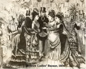 an etching of the Hebrew Ladies Bazaar 1876